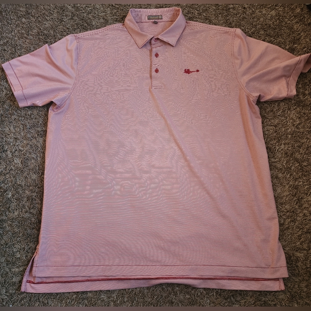 Peter Millar Summer Comfort Bridge Embroidered Logo Red Striped Polo Shirt XXL